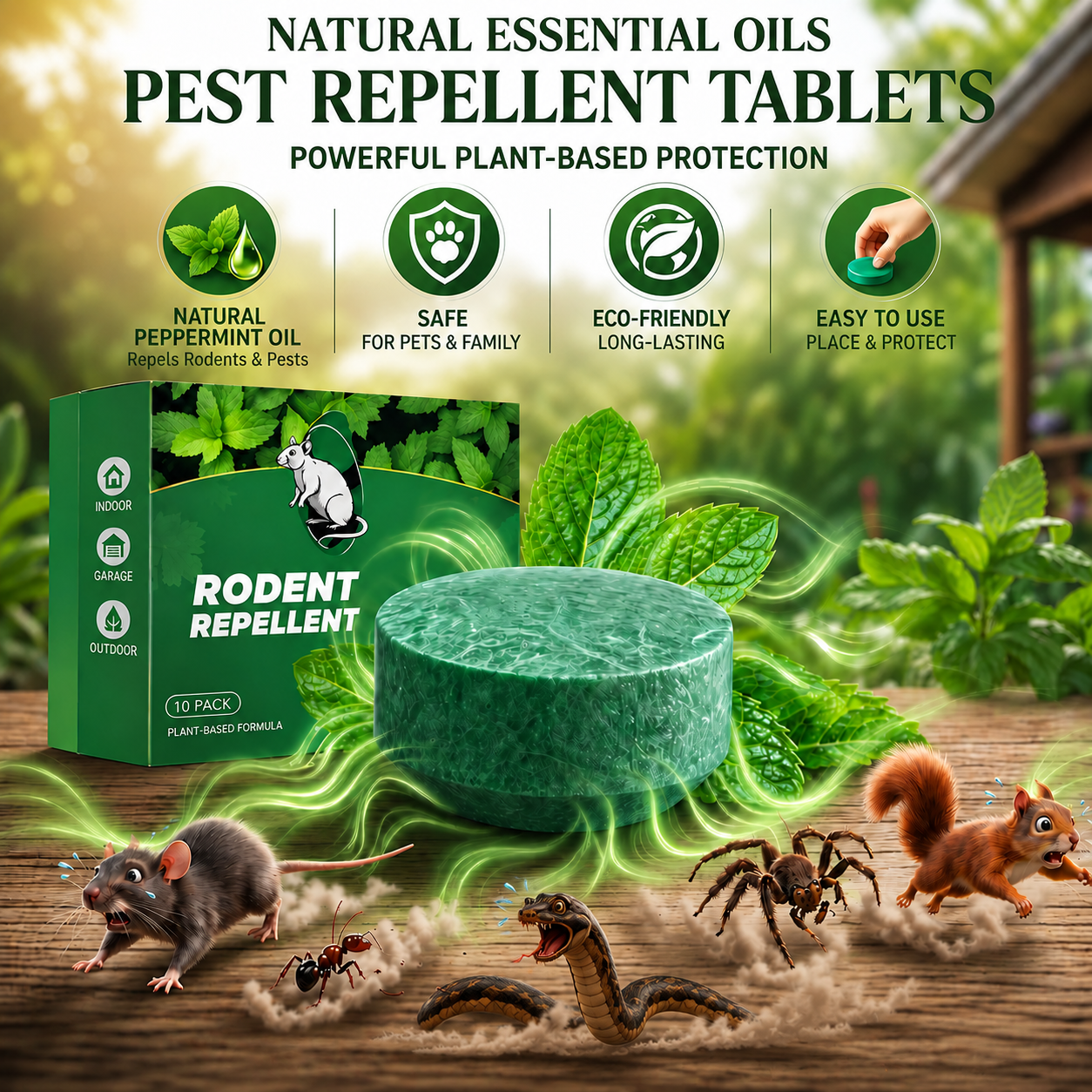 𝘼𝑼𝙏𝑶 𝑷𝙍𝑶 🟢 Natural Peppermint Rodent Repellent Tablets – 10 Pack